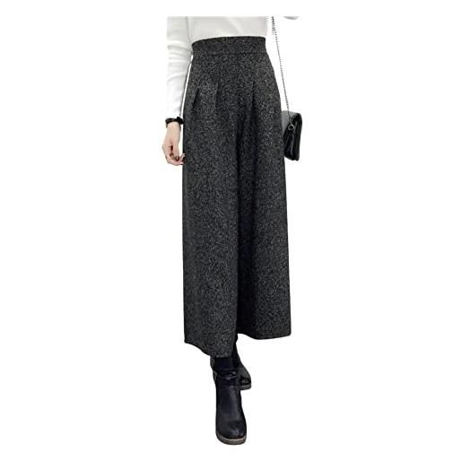 chouyatou pantaloni da donna invernali a vita alta a gamba larga scozzese misto lana palazzo capri pantaloni culottes, plaid, l
