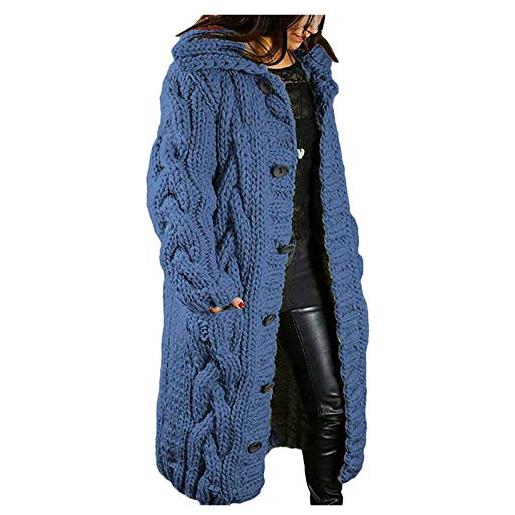 Generic cardigan da donna pesante, lavorato a maglia grossa, con cappuccio, oversize, a maniche lunghe, monopetto, lungo, con cappuccio, cappello, cappotto, maglieria, cappotto, capispalla, top con tasche, 