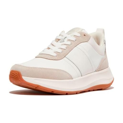 Fitflop f-mode flow tessuto/camoscio/pelle sneakers flatform, scarpa donna, mix bianco urbano, 38.5 eu