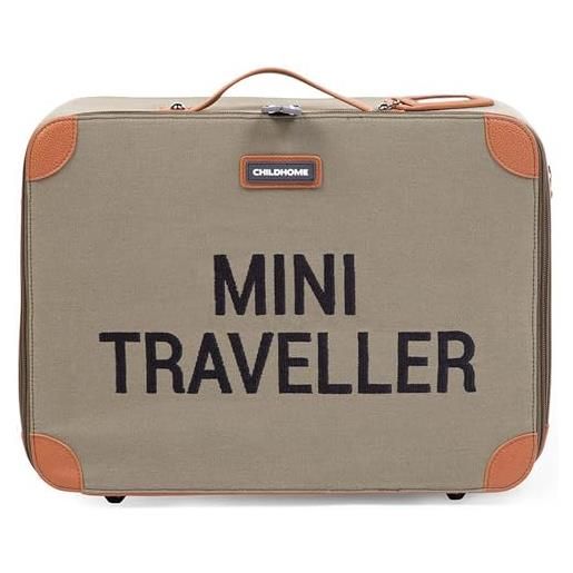 Childhome, valigia per bambini, weekend, formato cabina, compatto, resistente, con manico per trasporto, etichetta nome, design, similpelle, mini viaggiatore, cachi
