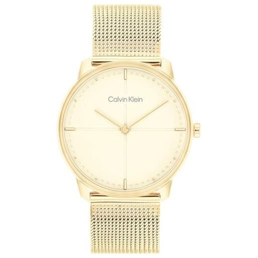 Calvin Klein orologio analogico al quarzo da donna con cinturino in maglia metallica in acciaio inossidabile dorato - 25200159