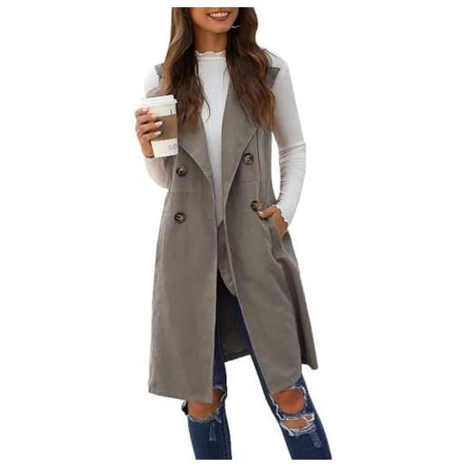 Onsoyours donna gilet lungo senza maniche gilet cappotto elegante cardigan giacca retro lavoro lungo cappotto doppia fila di bottoni blazer vest a nero 3xl
