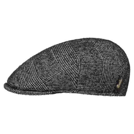 Borsalino coppola virgin wool check uomo - made in italy cappello piatto con visiera, fodera inverno autunno/inverno - s (54-55 cm) nero