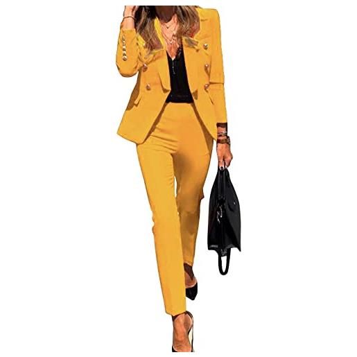 Generico tailleur da donna eleganti offerte completi 2 pezzi giacca manica lunga risvolto e pantalone casual tute lavoro autunno inverno curvy abiti donna da cerimonia per matrimoni e feste