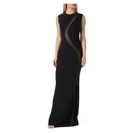 Pinko capezzana abito crepe tecnico stretch + tulle con strass vestito da sera, z99_nero limousine, 42 donna