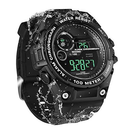 findtime Orologio analogico da uomo, alla moda, rettangolare, sportivo, militare, al quarzo, cronografo, impermeabile, con calendario luminoso, schermo curvo, bianco
