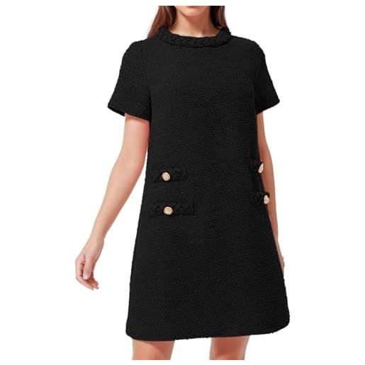 Generic abito in tweed a maniche corte, scollo rotondo, linea per feste, vintage, mini abito per il tempo libero, colore: rosa. , m