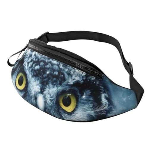 HSJFS grigio e bianco gufo stampato sport crossbody marsupio casual chest bag, gufo grigio e bianco, taglia unica
