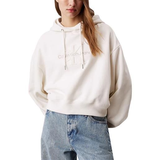 CALVIN KLEIN felpa crop con cappuccio logo in ciniglia donna