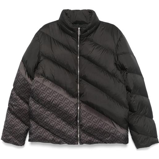 Fendi Pre-Owned - piumino con stampa ff - uomo - piumino d'anatra/poliestere/poliestere/piume d'anatra - 56 - nero