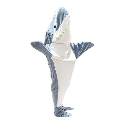 LIAOPUFUS uomo felpa in flanella wearable shark blanket snuglet coperta di squalo tv hoodie shark hoodie extra lungo e caldo unisex maniche lunghe(taglia unica, shark-1)