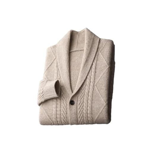 Disimlarl maglione da uomo con scollo a v, con tasche e bottoni, lavorato a maglia, cardigan con risvolto spesso, marrone e grigio. , s