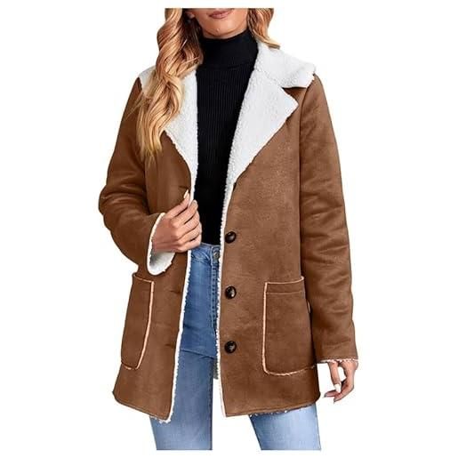Babao cappotto donna in pelle scamosciata foderata in shearling - giacca lunga in finta pelle di montone - trench leggero