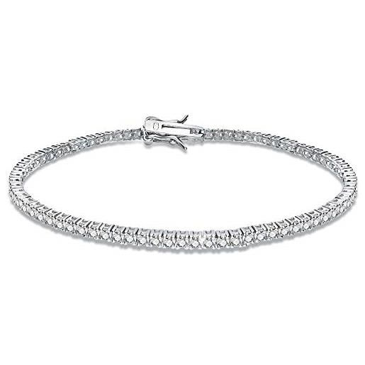 GioiaPura - bracciale tennis da uomo o da donna in argento 925 lungo 19cm zirconi bianchi da 2mm con incastonatura a 4 griffe. Chiusura a clip. Ideale per regalo compleanno/natale/amicizia