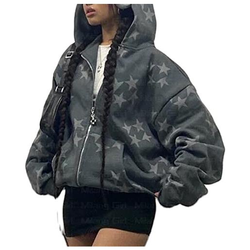 Sumleno fata grunge vestiti alt emo abbigliamento y2k zip up felpa oversize con cappuccio felpa harajuku streetwear estetica giacca, g, medium