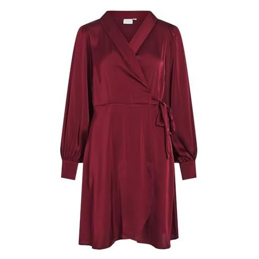 Vila vienna ravenna l/s short wrap dress-noos vestito, cabernet, 48 donna