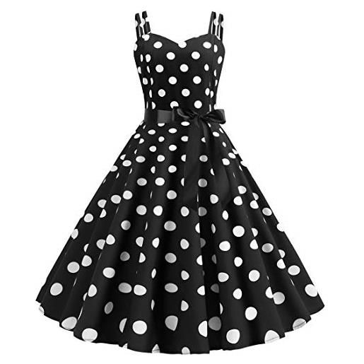 Odizli donne rockabilly retro 1950 spaghetti strap vintage polka dots swing midi dress cocktail party sera prom abito, nero, xxl