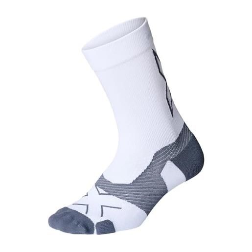 2XU calzini unisex vect crew - calzini sportivi traspiranti e di supporto, bianco/grigio, x-large