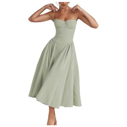 GRFFZX abito longuette a corsetto senza maniche, con spalle scoperte, aderente, fluido, taglio basso, abito a canotta. Abito longuette a linea con tasche (green, m)