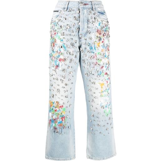 Philipp Plein jeans crop con decorazione - blu