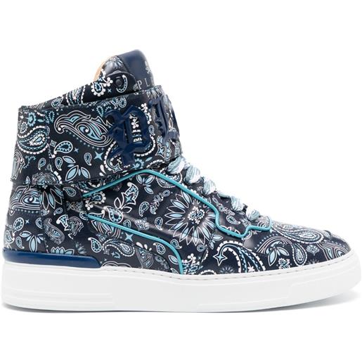 Philipp Plein sneakers alte con stampa paisley - blu