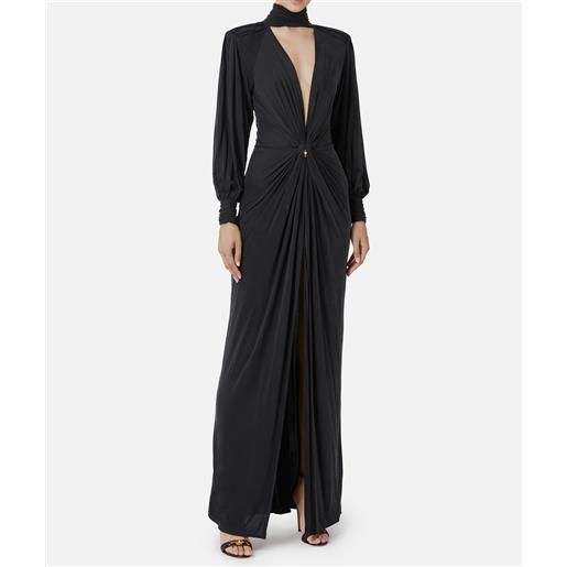 ELISABETTA FRANCHI abito red carpet in jersey cupro con nodo
