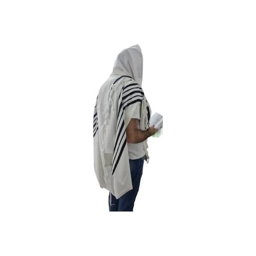 Yaliland kosher tallit talit scialle di preghiera per gli uomini tradizionale ebraico preghiera 100% lana striscia è venuto con atara, nero / bianco, 60 - (55/75 inch)