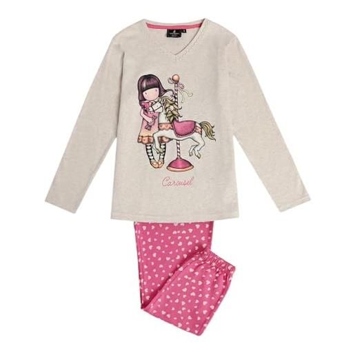 Gorjuss santoro - pigiama da bambina carousel beige - pigiama da bambina, invernale, caldo e confortevole, set pigiama invernale, in cotone e glitter, beige, 8