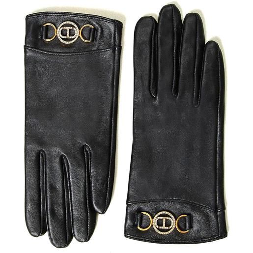 TWINSET guanti TWINSET in pelle con logo in metallo, colore nero