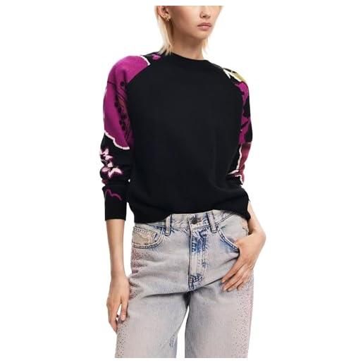 Desigual woman flat knit thin gauge pullover felpa, nero, s donna