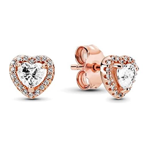 PANDORA timeless orecchini a bottone con cuore brillante placcati in oro rosa 14 k con zirconi cubici trasparenti, orecchini a bottone