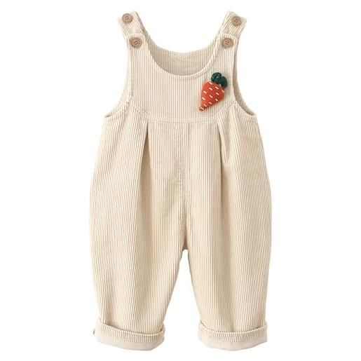 Happy Cherry bambina bambini salopette in velluto a coste regolabili pantaloni a bretelle neonato pagliaccetto cotone senza maniche con modello di carota per bimbo bimba beige 12 mesi