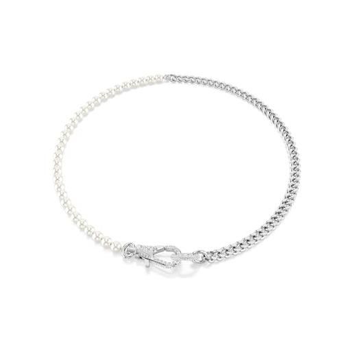 Swarovski collana dextera, pavé, crystal pearl, bianca, placcato rodio