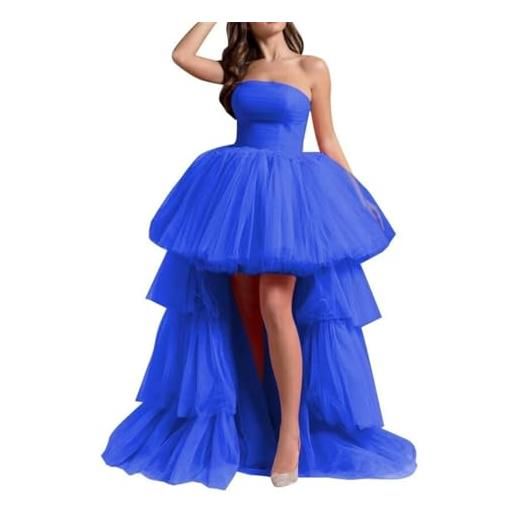SAYNO teen alto basso tulle ritorno a casa senza spalline prom abiti da ballo a livelli abiti da ricezione formale, blu reale, 46