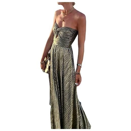 Qiyun.z vestito lungo da donna a tubino senza spalline con spalle scoperte vestito da sera sexy aderente argento m