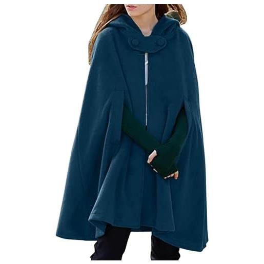 Suncadmious misto lana da donna poncho con cappuccio mantello bottone aperto anteriore autunno inverno caldo pea cappotto mantello elegante di classe maxi mantello cappotto (nero, l)