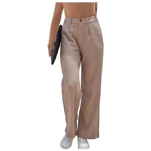 Fakanhui pantaloni da lavoro eleganti da donna foderati in pile a gamba larga a vita alta invernali caldi pantaloni casual, nero, xx-large
