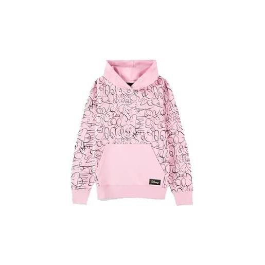 Difuzed disney minnie mouse - felpa rosa per ragazza, tasche a marsupio, con cappuccio (158/164)