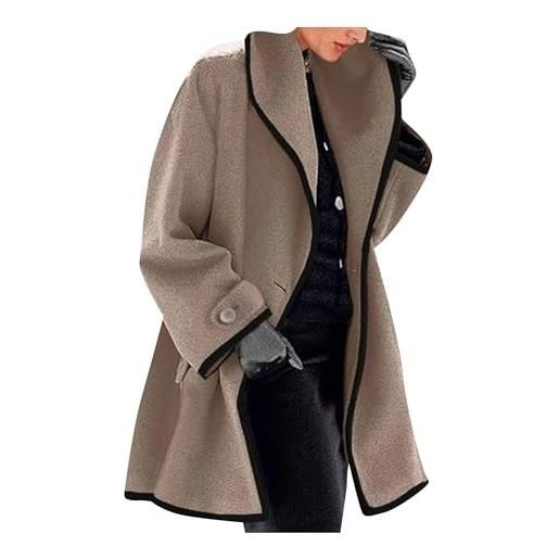 OMZIN donna cappotto con cappuccio in misto lana manica lunga cappotti casual viola 3xl