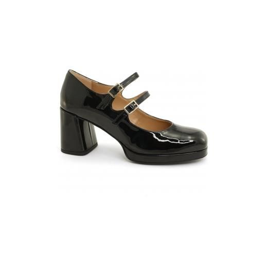 Vegan Shoes Italy vsi daisy mary jane vegan nere vernice doppio cinturino plateau tacco largo made in italy eco