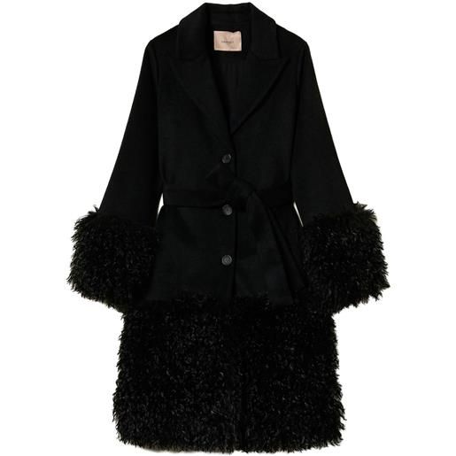 TWINSET cappotto in pelliccia sintetica con cintura - nero