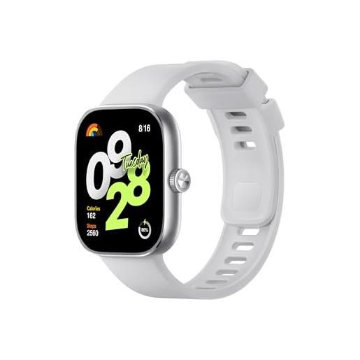 XIAOMI redmi watch 4, smartwatch con display amoled 1.97, struttura in metallo, corona rotante, chiamate bluetooth, 20 giorni di durata della batteria, monitoraggio salute, spo2, argento