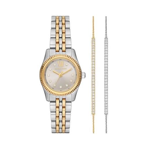 Michael Kors orologio lexington da donna, movimento al quarzo a tre lancette da 26 mm con cinturino in acciaio inossidabile, 26 mm, tono oro e tono argento