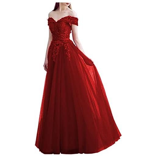 NaTengs appliques lungo abiti da sera formali da donna fuori dalla spalla abiti da ballo, cremisi, 54
