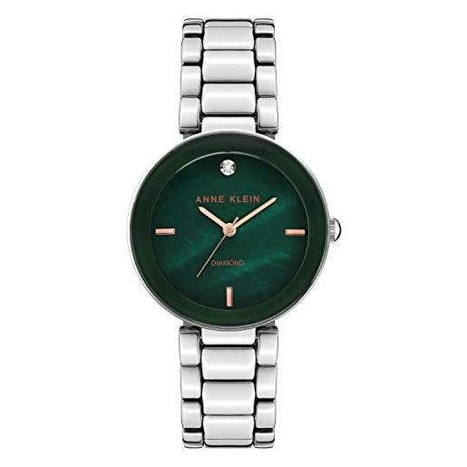 Anne Klein - orologio da polso da donna, con vero diamante sul quadrante, verde/argento