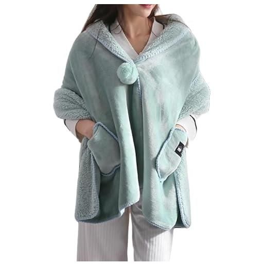 LIUYUYOUGO coprispalle donna elegante, poncho da donna scialli in pile sherpa multiuso coperte indossabili mantello in flanella soffice e ultra morbido con pompon sciarpe calde cappotto per casa uffi