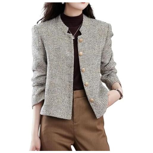 Suncadmious giacca da donna in tweed abbottonato doppio petto risvolto ufficio business giacca da abito casual sottile risvolto notch giacca da abito casual (kaki, m)
