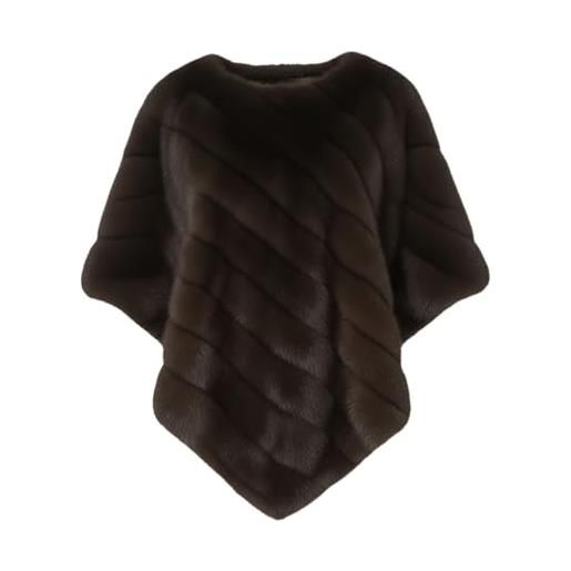 MAPIMANIA - poncho donna invernale color marrone con trama a righe simil visone, mantella elegante per cerimonia, scialle coprispalle, stola in pelliccia sintetica di altissima qualità