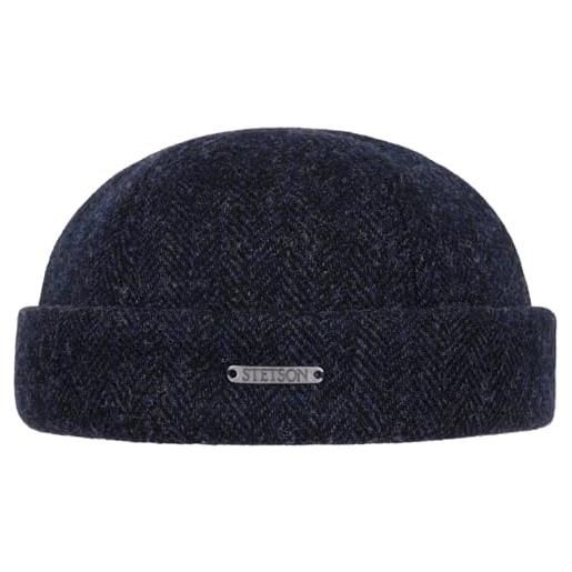 Stetson berretto docker lavoy herringbone wool uomo - made in the eu calotta beanie invernale con risvolto, docker, fodera, chiusura a strappo autunno/inverno inverno - xl (60-61 cm) blu scuro