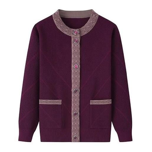 OFFSUM maglione cardigan da donna - cappotto lavorato a maglia da nonna con scollo rotondo caldo autunno inverno manica lunga monopetto con tasca cardigan largo viola xl